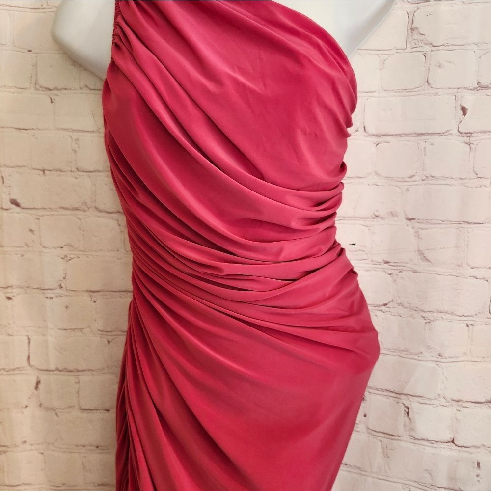 NWT Norma Kamali "Diana" Hot Pink (Rose) One Shoulder Ruched Gown sz.XS Ret $275 - Picture 4 of 12
